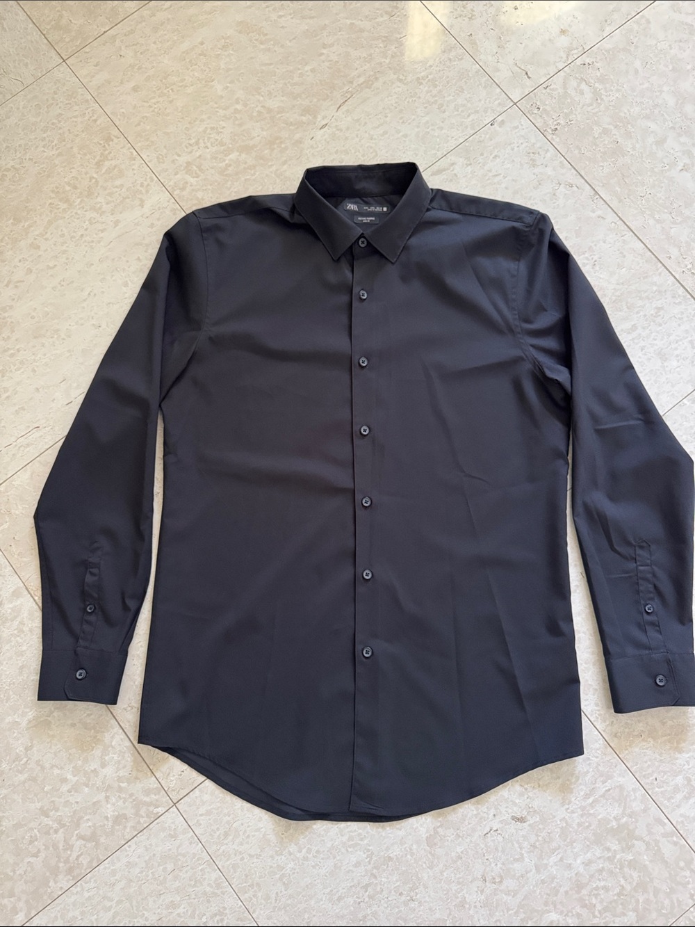 Zara Men Black Long-Sleeve Button-Down Dress Shirt